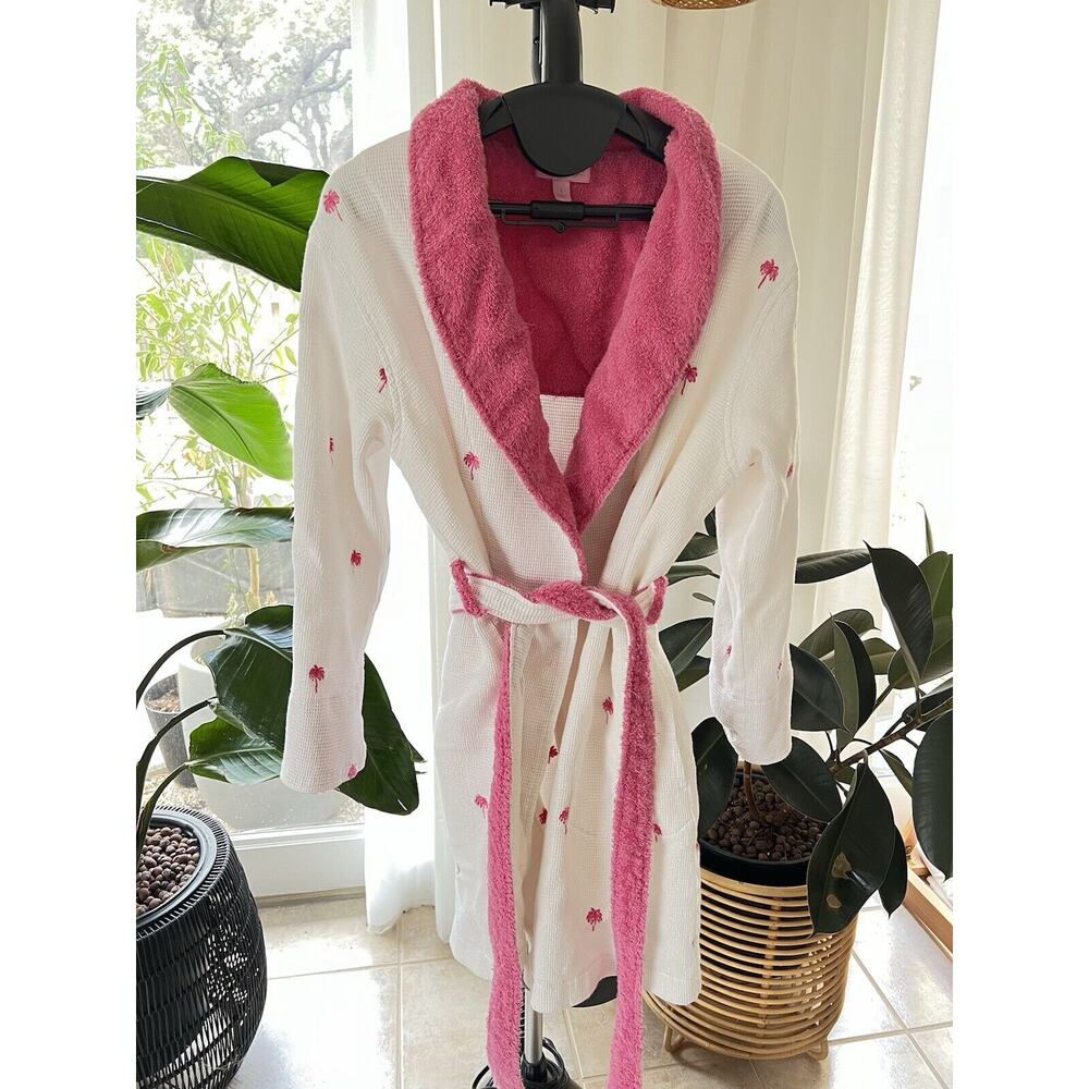 Lilly Pulitzer Bathrobe Womens Small White Pink Palm Trees Girl Cutesy